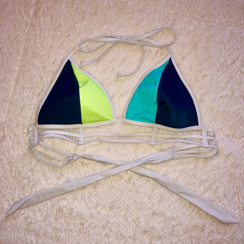 PINK Neon Color Block Triangle Bikini Top